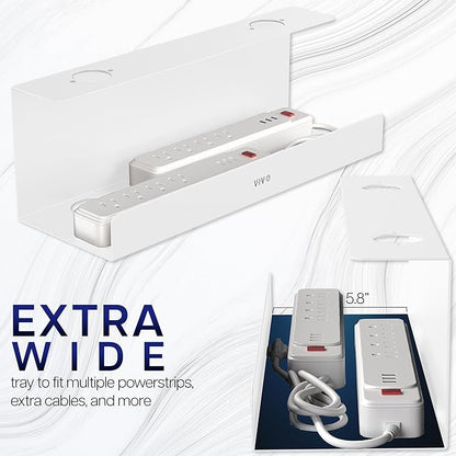 VIVO Under Desk 17 inch Extra Deep Cable Management Tray, Power Strip Holder, Cord Organizer, Wire Tamer for Office and Home, White, DESK-AC16-1CW