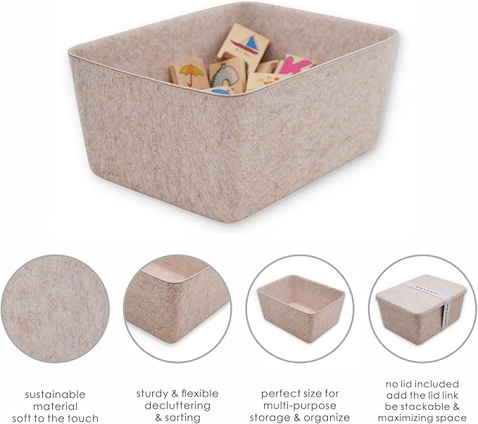 Welaxy Felt Storage Bin Wide Deep Drawer Organizer Beige Caddy for Makeup, Jewelry, Stationery, Closet & Bathroom, Minimalist lifestyle (Oatmeal Bin, M)