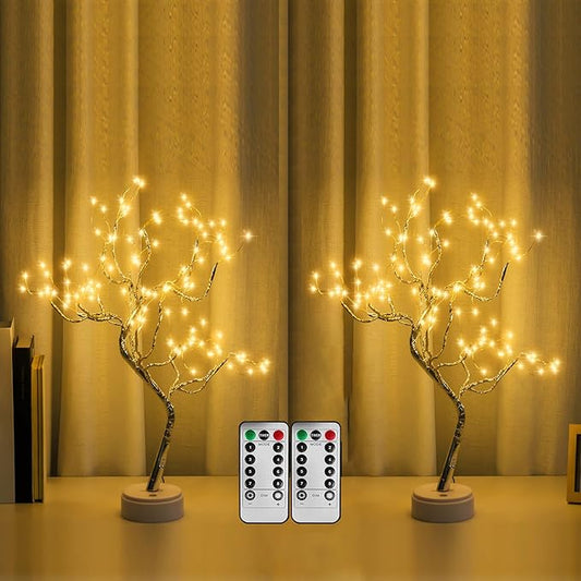 2 Pack 108 LED Sparkly Fairy Spirit Tree Lamp Remote Control, DIY Artificial Tree Lamp, 8 Modes USB/Battery Tabletop Bonsai Tree Light for Bedroom Desktop Christmas Indoor Decor (Warm White)