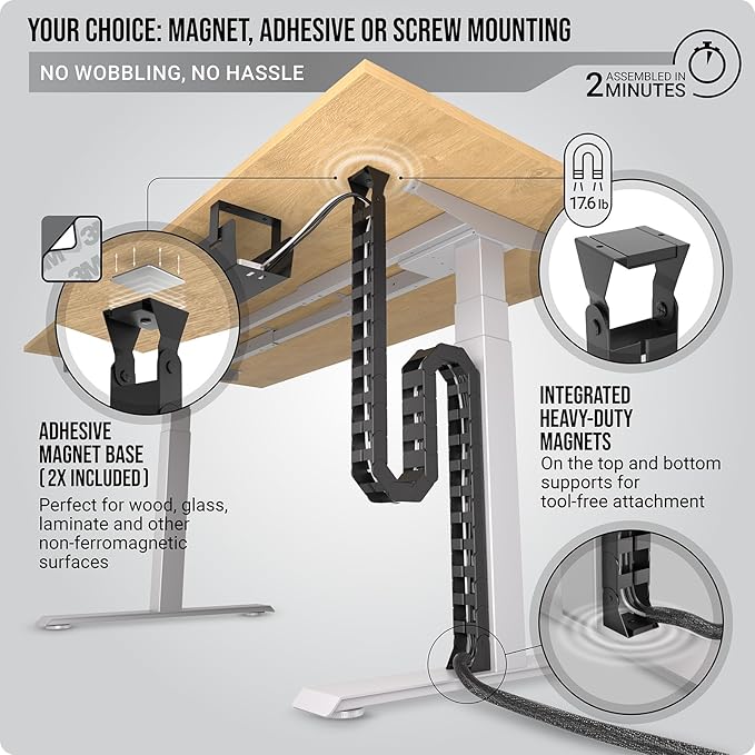 Under Desk Cable Management Vertebrae - Perfect for Sit Stand Desk - Wire Management - Adjustable Length - Flexible Cable Spine - Black, 133 cm