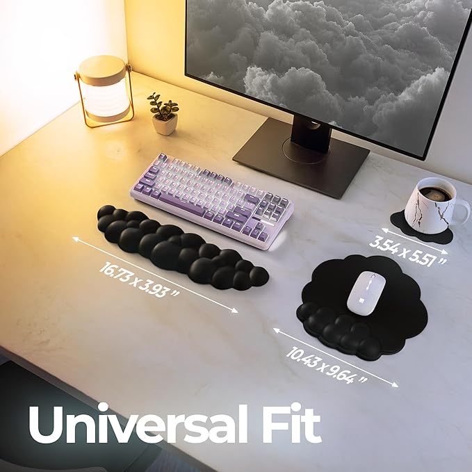 Premium Quality Cloud Wrist Rest Keyboard & Mouse Pad Set – Ergonomic Memory Foam Desk Accessories with Wrist Support for Office & Gaming – Black Lether