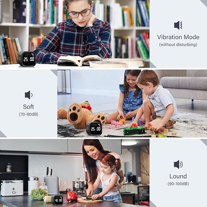 Rotating Pomodoro Timer 5, 25, 10 50 Minutes Preset, Desk Productivity Flip Timer, ADHD Tool Cube Countdown Stopwatch, Vibration/High/Low Volume/Custom Modes, for Work, Study, Back to School, Kitchen