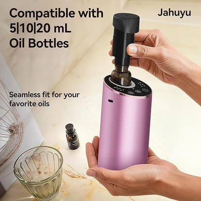 Waterless Essential Oil Diffuser Scent Aromatherapy Diffusers for Home Large Room, Car, Office, Portable Battery Operated Cordless Air Freshener, 4 Timers & 3 Mist Levels, 100ml Capacity (Pink)