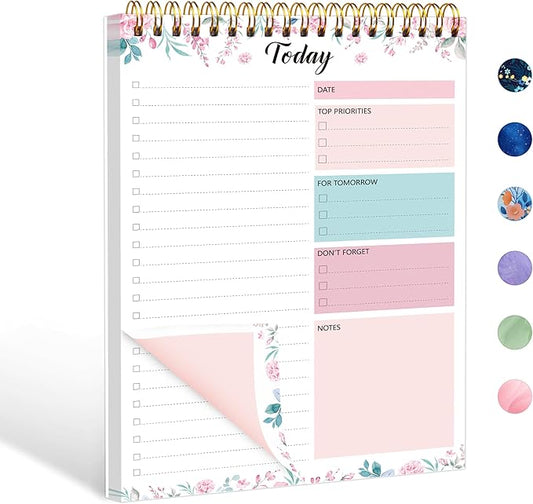 To Do List Notepad - Daily Planner Notepad 104 Pages Task Planner, 6.7" x 9.8" Double Sided Spiral Notebook with Checklist Productivity Planning Pad for Work Office Home-Pink