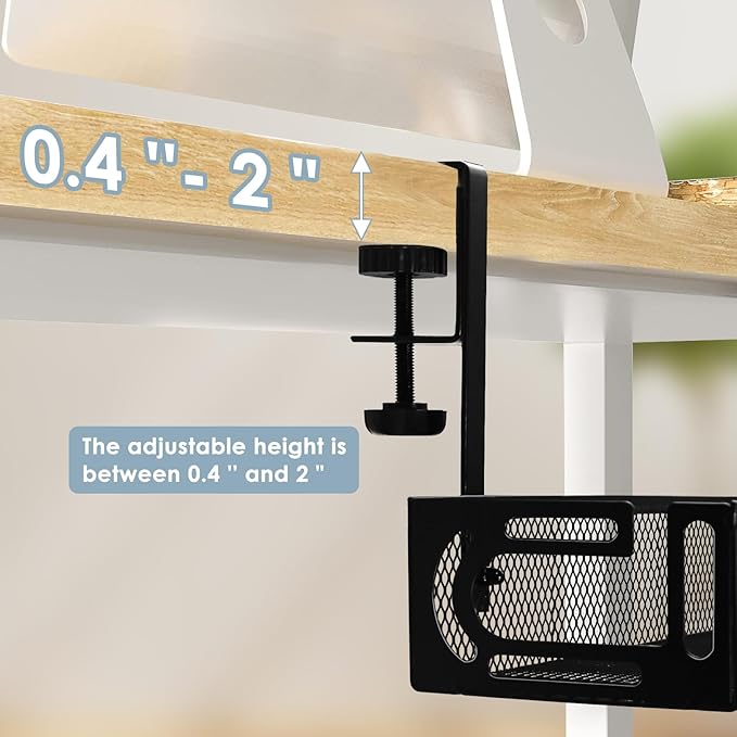 Cable Management, 25'' Cable Management Under Desk No Drill, Metal Cord Organizer with Clamp for Standing Desk, Cable Organizer for Home Office, Black