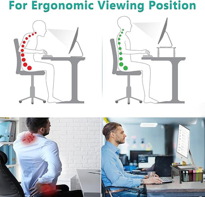 WALI Computer Monitor Stand with Storage, Desk Organizer with Drawer and Pen Holder, Desk Monitor Riser 3 Height Adjustable, Laptop Riser for Computer, Laptop, Printer (STT003DH-B), 1 Pack, Black