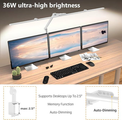 36W Ultra Bright Architect Desk Lamp with Clamp, Tall Overhead Rotatable Led Desk Light for Home Office, 47Inch Long Adjustable Monitor Light Bar with Remote for Computer Screen Desktop Table