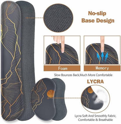 ToLuLu Extended Gaming Mouse Pad, Memory Foam Ergonomic Keyboard Mouse Wrist Rest Support Set, Large Desk Mat with Stitched Edges, Non-Slip Base Mousepad for Home Office and Game, Golden Mountain