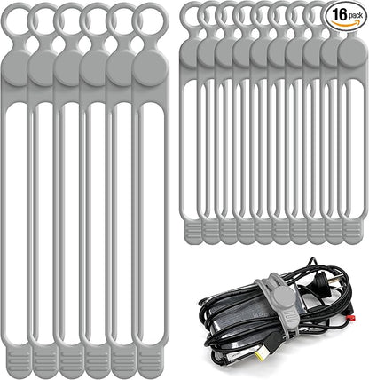 Nearockle Silicone Cable Ties Cord Organizer for Cable Management, 16PCS 4.2" and 7.1" Reusable Cable Organizer Electronic Accessories for Home, Office, Kitchen, School, Travel (Grey)