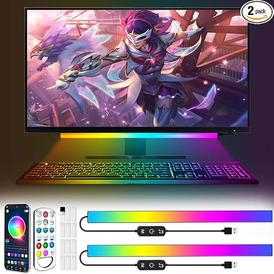 Under Monitor Light Bar, App and Remote Control Gaming Ambient Lights,Music Sync Color Changing, 16 Million Colors, Timing, USB Powered RGB Light Bar for Monitor/TV/PC Back (2pcs)