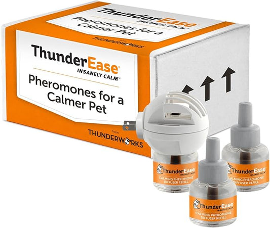 ThunderEase Dog Calming Pheromone Diffuser Kit | Powered by ADAPTIL | Vet Recommended to Relieve Separation Anxiety, Stress Barking and Chewing, and Fear of Fireworks & Thunderstorms (90 Day Supply)