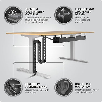 Under Desk Cable Management Vertebrae - Perfect for Sit Stand Desk - Wire Management - Adjustable Length - Flexible Cable Spine - Black, 133 cm