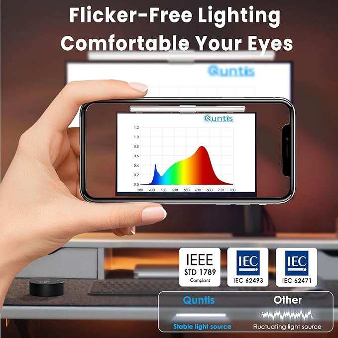 Quntis Monitor Light Bar Pro White, Eye-Care No Glare USB Computer Lamp, Stepless Dimming & Auto-Dimming Brightness, Dual Control, Modern Aesthetic Space Saving Desk Accessories Office Gaming Reading
