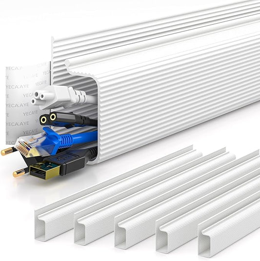 YECAYE 94.2 in Cable Management Under Desk,Easy Install Adhesive Mount Cord Hider,Cord Organizer,Wire Management,Wire Hider for Office Organization,Child & Pet Proof,White