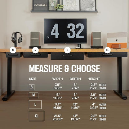 Under Desk Drawer Slide Out Attachment - Carbon Steel Undermount Table Drawer with Cable Management, Pull Out Add-On Storage for Office & Standing Desks (13" x 8" x 2.8")