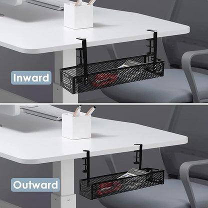 Cable Management, 2 Pack Cable Management Under Desk No Drill, Metal Cord Organizer with Clamp for Standing Desk, Cable Organizer for Home Office, Black