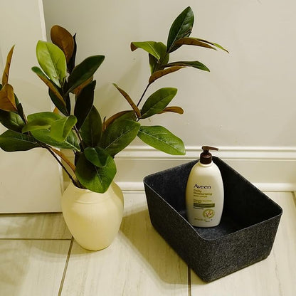 Welaxy Felt Storage Bin, Deep Wide Drawer Organizer Caddy for Makeup, Jewelry, Stationery, Closet & Bathroom, Minimalist Storage Box (Charcoal Bin, M)