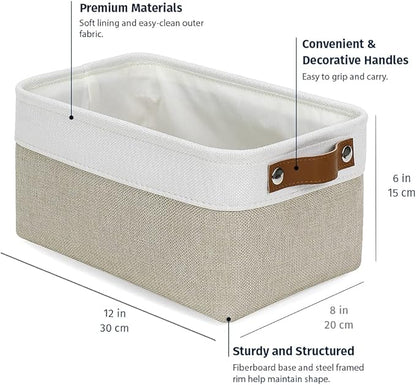 OrganiHaus Small Fabric Storage Baskets for Shelves 3 Pack, 12x08in Closet Storage Bins for Shelves, Canvas Baskets for Organizing, Linen Closet Organizers, Cloth Basket, Beige/Off-White