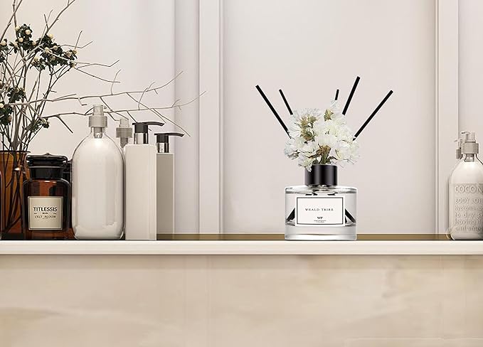 WEALD TRIBE Flower Reed Diffuser Set Of 3(Bamboo,Sage & Sea Salt,Sandalwood Ebony Scent) For Bathroom Accessories Shelf Decor & Air Fresheners, Gift Stick Defusers With 1.7 oz Essential Oils Each Pack