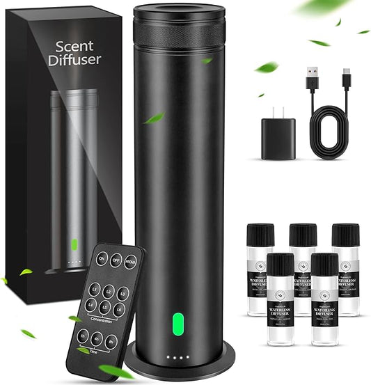 Waterless Scent Diffuser Starter Kit - Suitable for Home and Hotel Series Air Diffuser, 800 Square Inches of Coverage, 5 Kinds of Scented Essential Oils, Remote Control