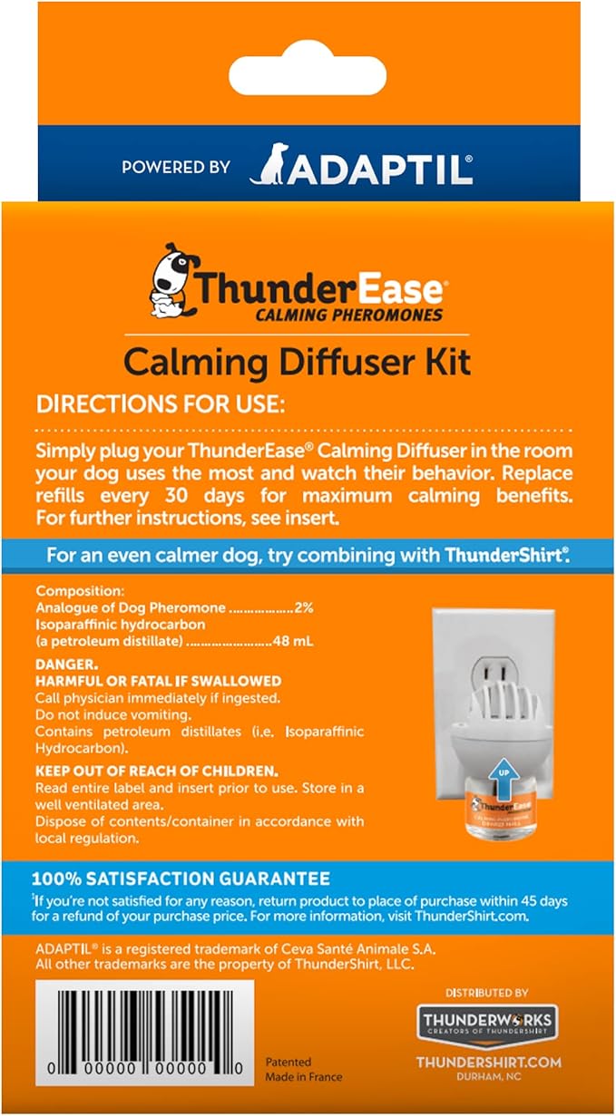 ThunderEase Dog Calming Pheromone Diffuser Kit | Powered by ADAPTIL | Vet Recommended to Relieve Separation Anxiety, Stress Barking & Chewing, and Fear of Fireworks & Thunderstorms (30 Day Supply)