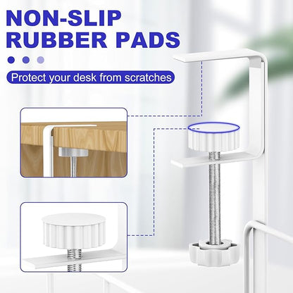 Under Desk Cable Management Tray, 31.5'' No Drill Steel Cable Tray Organizers, Wire Management Tray Cable Rack with Clamp Mount, Metal Under Desk Tray with Wire and Cord Organizer (White, 2 Pack)