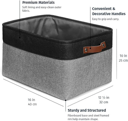 OrganiHaus Extra Large Fabric Storage Baskets for Shelves 3 Pack, 16x13in Closet Storage Bins for Shelves, Canvas Baskets for Organizing, Linen Closet Organizers, Cloth Basket, Gray/Black