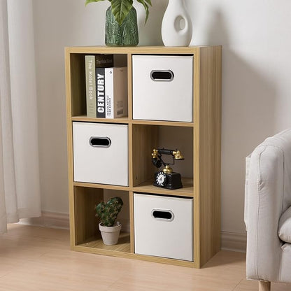 PRANDOM Leather Foldable Cube Storage Bins 11x11 inch [2-Pack] Fabric Storage Baskets Cubes Drawer with Cotton Handles Organizer for Shelves Nursery Closet Bedroom Clothes White