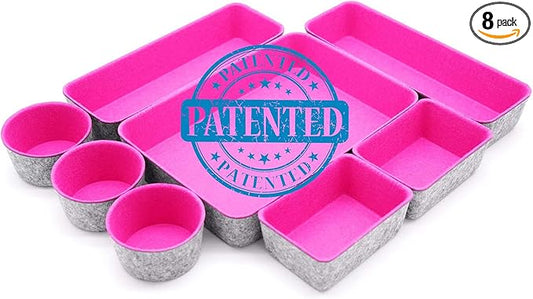 Welaxy Felt Desk Drawer Organizer Trays, 8-Piece Storage Bins for Jewelry, Office Supplies & Entryway Catchall (Hot pink)