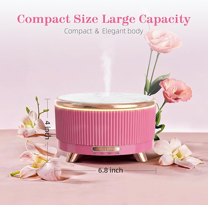 500ML Large Capacity Essential Oil Diffuser, Ultrasonic Aromatherapy Diffuser with 7 Color LED Lights with Remote Control, Cool Mist Humidifier, Timed Mist, Auto Shut-Off (Pink)