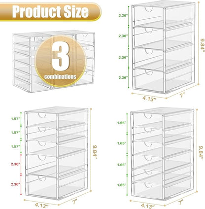 Acrylic 3 Pack Desk Organizers and Accessories, Makeup Organizer Storage With 15 Drawers, Desk Organizers, Dustproof Drawer Organizer and Storage for Make Up, Jewelry, DIY Pen