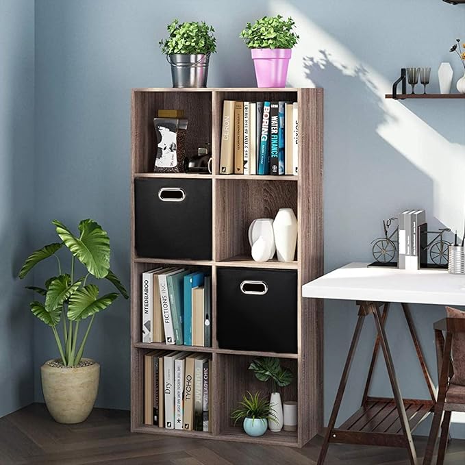 PRANDOM Leather Foldable Cube Storage Bins 13x13 inch [2-Pack] Fabric Storage Baskets Cubes Drawer with Cotton Handles Organizer for Shelves Nursery Closet Bedroom Clothes Black