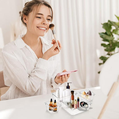 Ravinte 6 Pack Drawer Organizer - 6" X 6" Plastic Storage Bins, Acrylic Organizers with Non-Slip Pads Clear Desk Storage Tray for Makeup, Jewelries, Kitchen Utensils, Bathroom and Office