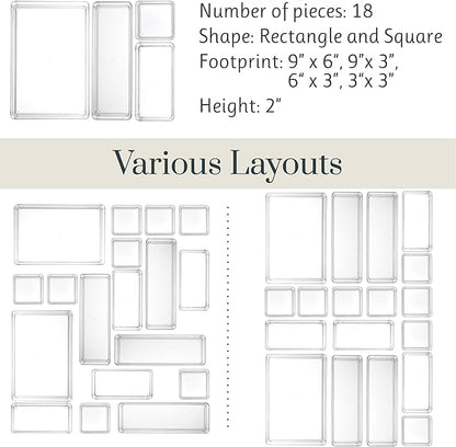 STORi SimpleSort 18-Piece Stackable Clear Drawer Organizer Set | Multi-size Trays | Makeup Vanity Storage Bins and Office Desk Drawer Dividers | Made in USA