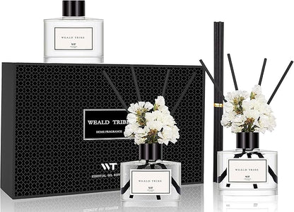 WEALD TRIBE Real Flower Reed Diffuser Set of 3 for Bathroom Shelf Decor, Sticks Diffuser with Essential Oils Included | Lavender & Eucalyptus,Jasmine & Lily,Sandalwood Rose Scent(1.7 fl oz/Pack)