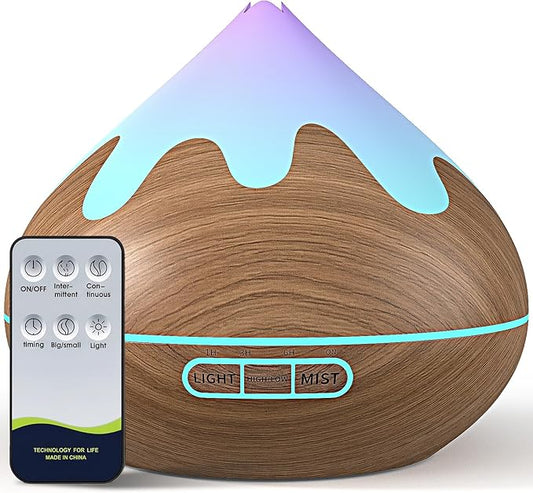 500ML Essential Oil Diffuser, Ultrasonic Aromatherapy Diffuser with Remote Control, Air Diffusers for Home Office Room, Fragrance Aroma Diffuser with 7 Color LED & 2 Mist Mode, Mocha Brown