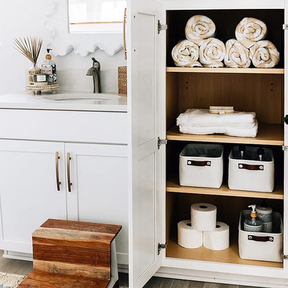 OrganiHaus Small Fabric Storage Baskets for Shelves 3 Pack, 12x08in Closet Storage Bins for Shelves, Canvas Baskets for Organizing, Linen Closet Organizers, Cloth Basket, Off-White