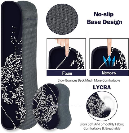 ToLuLu Extended Gaming Mouse Pad, Memory Foam Ergonomic Keyboard Mouse Wrist Rest Support Set, Large Desk Mat with Stitched Edges, Non-Slip Base Mousepad for Home Office Game, Black Wave of Kanagawa