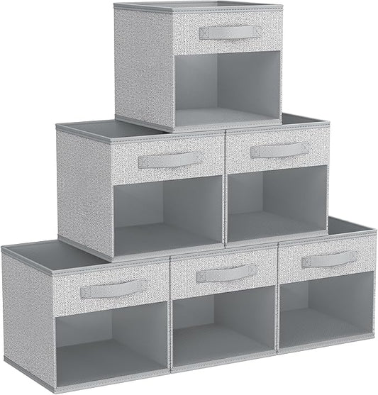 DIMJ Collapsible Storage Cubes, 6 Packs Cube Storage Bins with Window, Fabric Storage Baskets for Shelves, Closet Storage Boxes for Clothes, Toys, Books, 11 Inches Sundries Blended