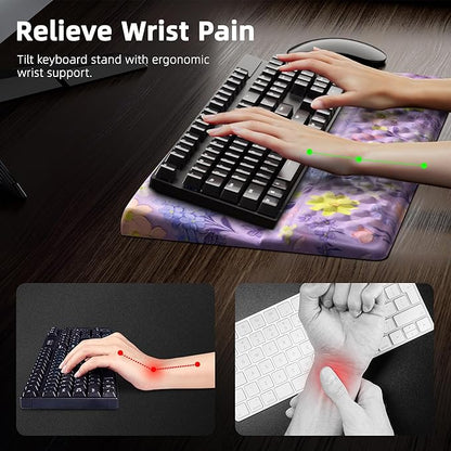 Ospelelf Keyboard Wrist Rest Pad, Comfy Ergonomic Keyboard Stand Riser Holder, Computer Wrist Support Cushion forTyping, Purple Flower