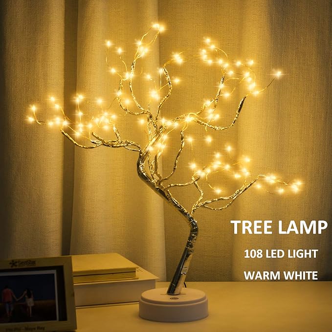 2 Pack Room Decor, 20" 108 LED Tabletop Bonsai Tree Light, DIY Artificial Tree Lamp, Battery/USB Operated, Aesthetic Lamps for Living Bedroom Christmas Home Gifts Decor (Warm White)
