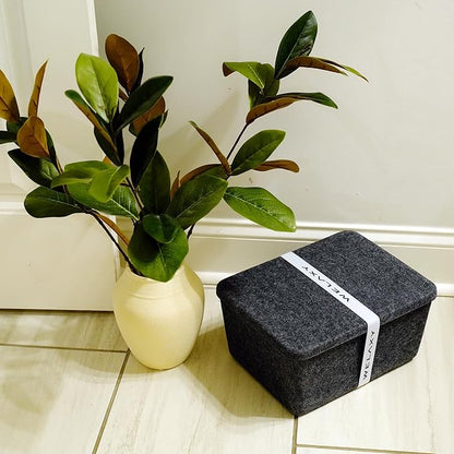 Welaxy felt tray Lid for Storage Bins Drawer Organizer bin cap of box for junk stuff stationery makeup jewelry closet bathroom minimalist lifestyle (Charcoal Lid, M)