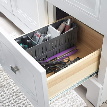 Simplify 4 Compartment Stackable Bin with Adjustable Dividers | Drawer Organizer | Storage Basket | Good for Office | Desk Supplies | Dorm |Bathroom | Accessories | Make Up | Grey