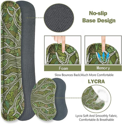 ToLuLu Desk Mat, Gaming Mouse Pad Wrist Support 4 in1 Set, XXL Large Mouse Pad + Keyboard Wrist Rest + Memory Foam Cushion Mouse Wrist Rest for Pain Relieve + Coaster Table Computer PC, Green Leaves
