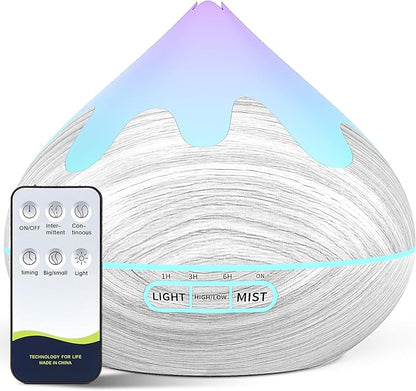 500ML Essential Oil Diffuser, Large Aromatherapy Diffuser with Remote Control, Air Diffusers for Home Office Room, Fragrance Humidifier with 7 Color LED & 2 Mist Mode, Glacier White