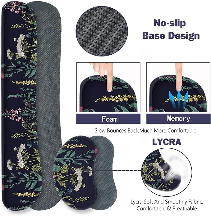 ToLuLu Extended Gaming Mouse Pad, Memory Foam Ergonomic Keyboard Mouse Wrist Rest Support Set, Large Desk Mat with Stitched Edges, Non-Slip Base Mousepad for Home Office Game, Weeds Plants