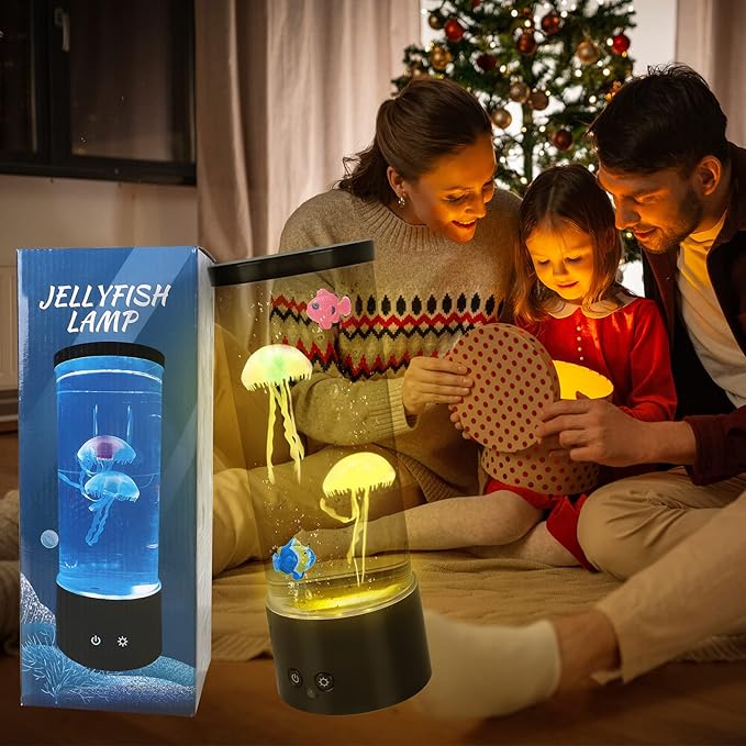 PINPON Jellyfish Lamp Color Changing Artificial Fish Tank with USB & Battery Powered Option 4 Lighting Modes Aquarium Lamp with Remote Control Mood Light for Relax