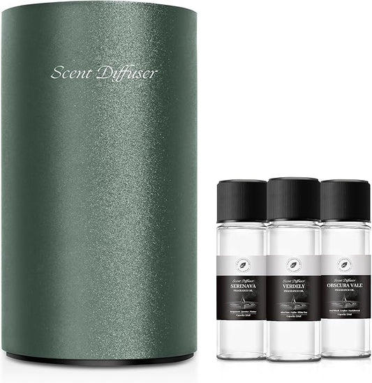 Waterless Essential Oil Diffuser Starter Kit - No Water Needed, Battery Operated Mini Scent Air Machine, Included 3x20ML Essential Oils, Portable Aromatherapy Diffuser for Home & Car & Office, Green
