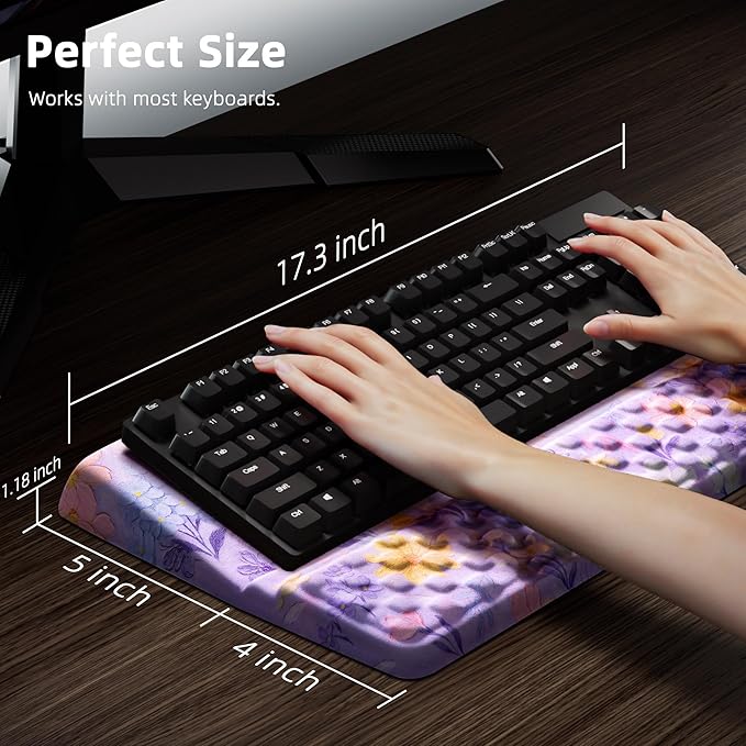 Ospelelf Keyboard Wrist Rest Pad, Comfy Ergonomic Keyboard Stand Riser Holder, Computer Wrist Support Cushion forTyping, Purple Flower