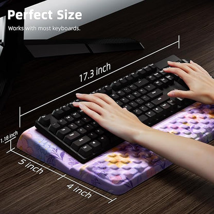 Ospelelf Keyboard Wrist Rest Pad, Comfy Ergonomic Keyboard Stand Riser Holder, Computer Wrist Support Cushion forTyping, Purple Flower